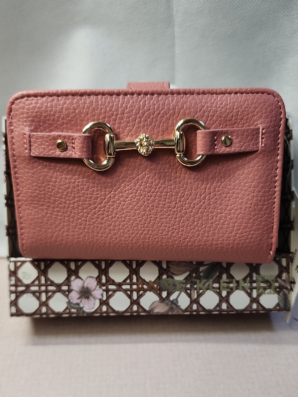 Anne Klein Rose Pink Horsebit Wallet Gold Hardware Quiet Luxury NWT